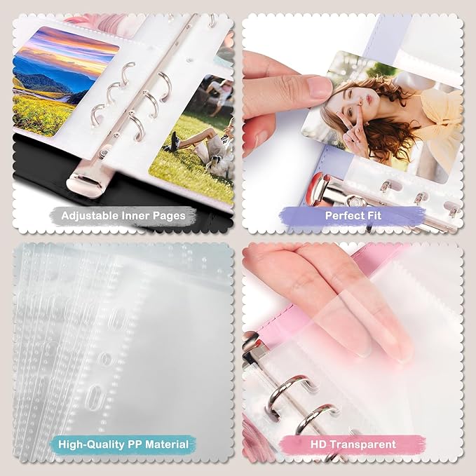 A5 Kpop Photocard Binder with 30 Pack 4-Pocket Card Pages, 6 Ring A5 Binder Card Collector Album with 240 Card Slots,PU Leather Binder Cover with Magnetic Buckle Closure for Organizing Trading Card - Image 4