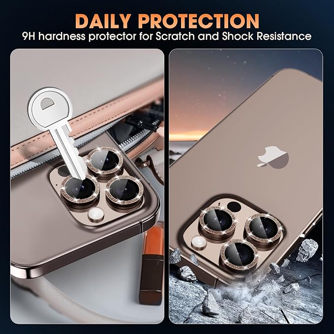 for iPhone 16 Pro/16 Pro Max Camera Lens Protector Glitter, Desert | Individual Metal, 9H Hardness, Scratch Resistant, Shockproof, Drop Protection, Case Friendly, Stylish Accessories - Image 2