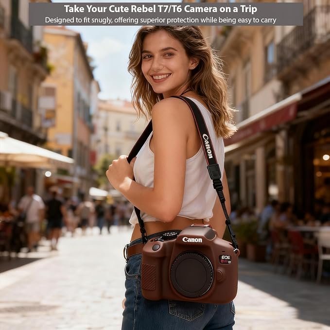 Case for Canon EOS Rebel T7 Rebel T6 Camera, Soft Silicone Rubber Protective Camera Case Cover Accessories, Lightweight, Anti-Scratch with Button Marking for EOS Rebel T7 T6 (Brown) - Image 4