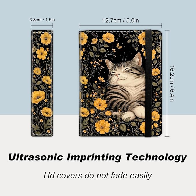 Small Photo Album 4x6, 60 Pockets Holds 120 Photos, Slip-in Pocket Photo Storage Book with Black Elastic Band for Family Wedding Baby Travel Pictures, Cute Tabby Cat Yellow Wildflower - Image 2