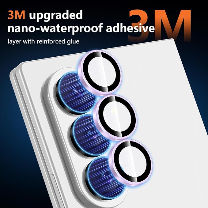 for Samsung Galaxy Z Fold 8 Ultra Camera Lens Protector, Individual Metal Ring Tempered Glass Lens Cover, [Strong Adsorption] Scratch Resistant Ultra-Thin HD Clear Lens Cover, 1 Set-Purple Ring - Image 4