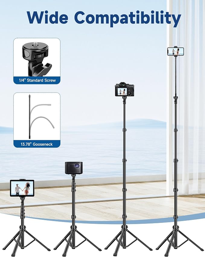 Phone Tripod Stand, 85" Tall Cellphone Tripod for iPhone with Gooseneck | Flexible Portable Phone Stand with Remote for Recording, Compatible with iPhone 14 13 12 Pro Android Camera - Image 4