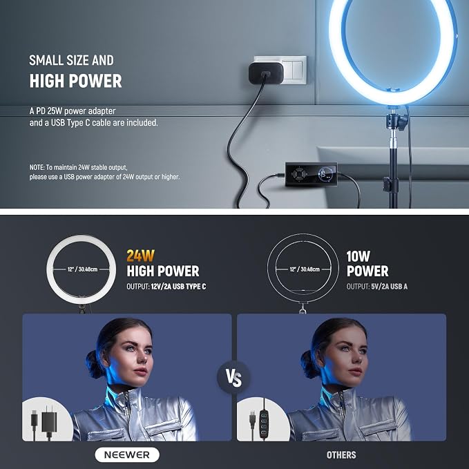 NEEWER 12" Ring Light with Stand Tripod Compatible with iPhone, 24W LED RGB Lighting with Phone Holder for Selfie Studio Photography Video Recording Makeup Lash Streaming, 2500-10000K CRI95+, RH12C - Image 5