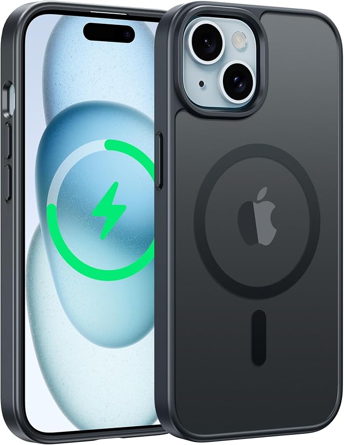 FNTCASE for iPhone 15/14/13 Case, Fit for Magsafe, Translucent Matte Back | Magnetic Phone Cases, 14FT Military Grade Drop Protection, Shockproof Bumper, Slim Protective Cover, Black by FNTCASE