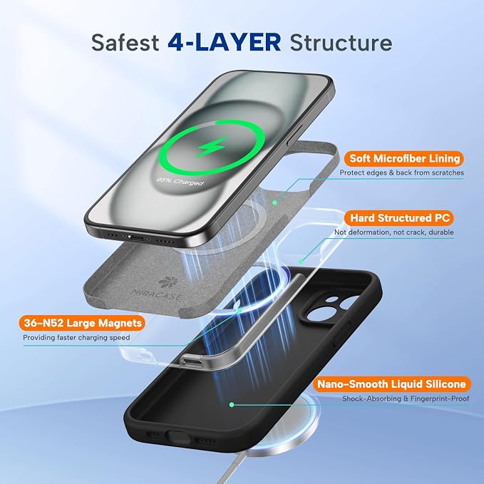 Miracase Silicone & Magnetic for iPhone 15 Plus Case, Black | Compatible with MagSafe, Soft Microfiber Lining, Liquid Silicone Case Shockproof Drop Protection Phone Case for 15 Plus - Image 3