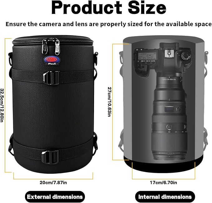 Camera Lens Case,Fits 6.70"x10.63" DSLR Lens,Protective Carry Pouch | Soft Padded Lens Bag with Zippered Closure, Dustproof and Water-Resistant, Fits Pentax, Olympus, Panasonic & More - Image 2