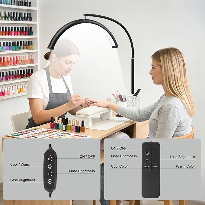 Half Moon LED Floor Light - Professional Shadow-Free Lamp for Lash Techs, Estheticians & Tattoo Artists | Remote Control & Dimmable for Eyelash Extensions, Nail Art, Home & Office - Image 4