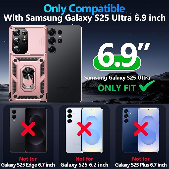 Taisairu for Samsung Galaxy S25 Ultra Case with Screen Protector & Slide Camera Lens Cover, Built-in Magnetic Ring Stand Shockproof Protective Phone Case for Samsung S25 Ultra Case (Rose Gold) - Image 9