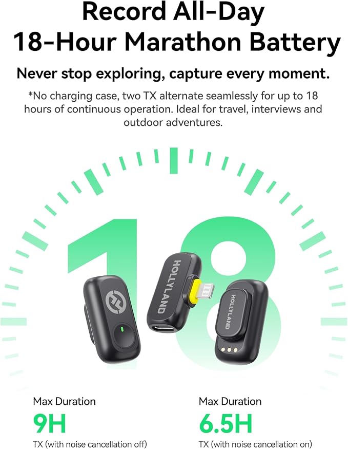 Hollyland Lark A1 Wireless Mini Microphone for iPhone 14/13/12 (2TX + Lightning RX) 48kHz/24-bit, 3-Level Intelligent Noise Cancel, Magnetic Microphone for YouTube, Podcast, Vlogging (Black) - Image 8