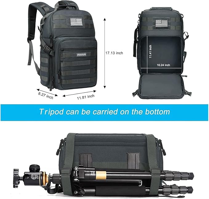 MOSISO Camera Backpack, DSLR/SLR/Mirrorless Tactical Camera Bag Case | Photography Bag with Laptop Compartment Compatible with Canon/Nikon/Sony, Gray - Image 4