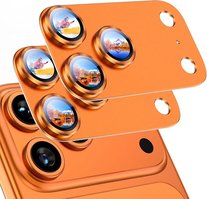 Uyiton for iPhone 17 Pro Camera Lens Protector, Metal Frame Glass Cover | Not Easy to Break, Strong Adsorption, Case-Friendly, Metal 9H Sapphire Glass Rear Camera Screen Cover, Cosmic Orange, 2 Packs by Uyiton