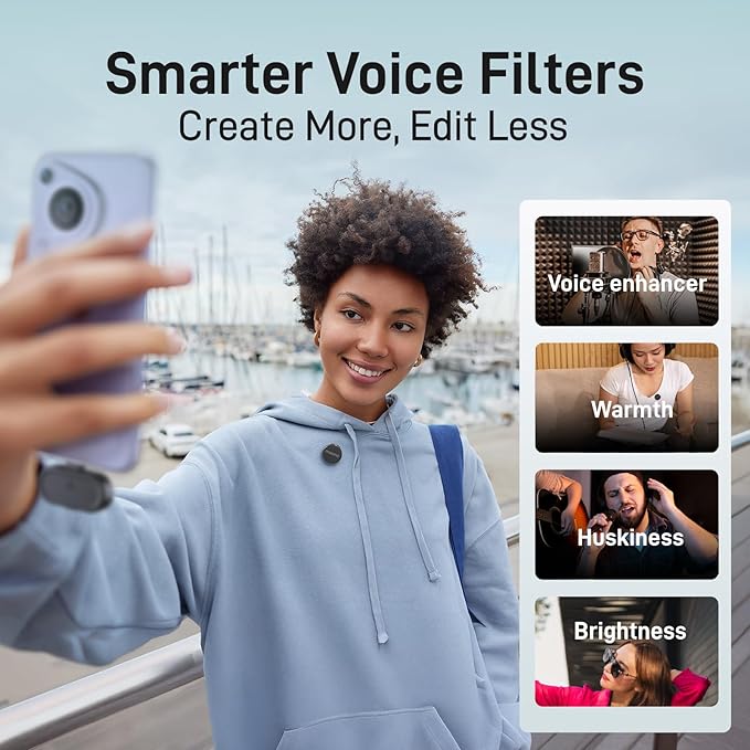 MAONO Wave T5 Wireless Lavalier Mini Microphone for iPhone Content Creators | Magnetic Lapel Mic with AI Noise Cancellation,4 Voice Filters,1000ft, 40H for Podcast Stream Vlog Youtube Tiktok Video Record - Image 4