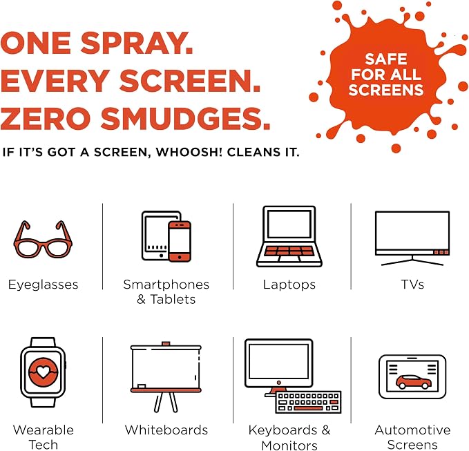 WHOOSH! Screen Shine Go – Refillable Screen Cleaner Kit, Set of 2, 1 fl oz | Includes 2 – 6x6" Microfiber Cloths, TSA Approved for Travel, For MacBook, Phone, iPad & Eyeglasses, Streak Free Finish - Image 3