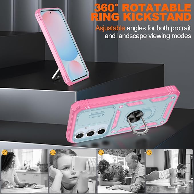 Gritup for Samsung S24 FE Phone Case: Phone Case S24 FE with 2*Screen Protector | Magnetic Stand & Slide Camera Cover | Shock Proof Military-Grade Funda para S24 FE Cover -Green+Pink - Image 8
