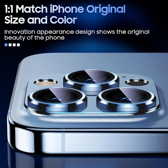 Uyiton for iPhone 13 Pro/iPhone 13 Pro Max Camera Lens Protector | Not Easy to Break, Strong Adsorption, Case-Friendly, Metal 9H Sapphire Glass Rear Camera Screen Cover, Blue - Image 6
