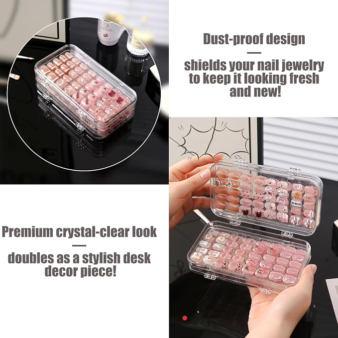 Tri-Fold Press On Nail Organizer Case - 4-Page Portable Storage Box for Fake Nails, Clear PET Plastic Travel Holder (6×3.2×1.8 inch) - Image 6