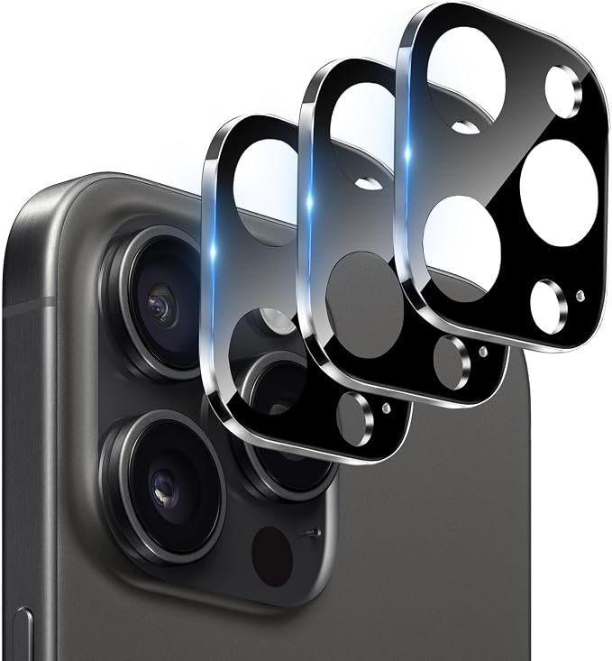 Dengduoduo 3 Pack Tempered Glass Camera Lens Protector for iPhone 15 Pro 6.1" & for iPhone 15 Pro Max 6.7", Bling Glitter Ultra HD, 9H Hardness, Anti-Scratch, Case Friendly [No Affect on Night Shots] by Dengduoduo