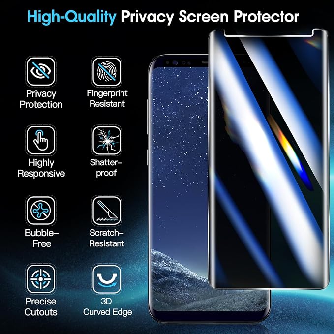 Didisky 2 Pack Privacy Screen Protector for Samsung Galaxy S8 Plus, S8+ Tempered Glass, 3D Curved Full Coverage, Anti-Spy, Anti Scratch, Bubble Free, Easy to Install,9H Hardness, - Image 2