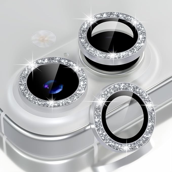 Choiche for iPhone 17 Camera Lens Protector Bling, Glitter-Silver | Ultra HD, 9H Tempered Glass Camera Cover Screen Protector Metal Individual Ring Decoration Accessories, 2-Lens, 6.3-inch by Choiche