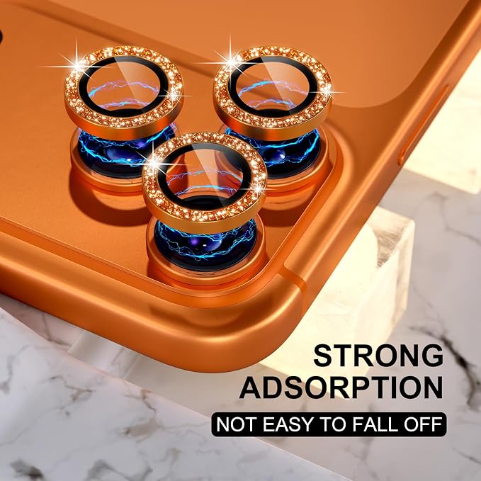 Choiche for iPhone 17 Pro/iPhone 17 Pro Max Camera Lens Protector | Ultra HD, Bling 9H Tempered Glass Camera Cover Screen Protector Metal Ring Decoration Accessories (Glitter-Orange) - Image 3