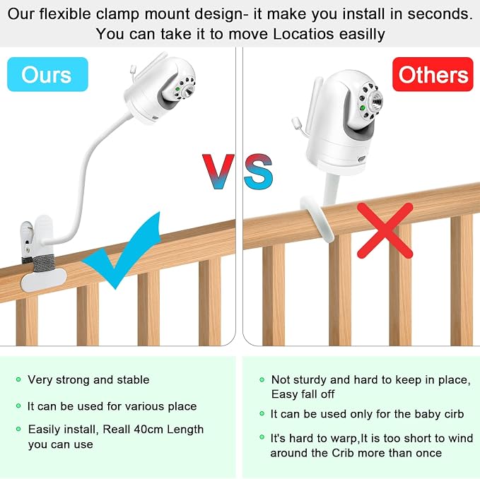 AOZTSUN Flexible Clip clamp Mount Compatible with Infant Optics DXR-8 and DXR-8 PRO Video Baby Monitor Camera 15.7 inches Flexible Long Gooseneck Arm, Baby Monitors Holder for Crib Baby Camera Stand - Image 2