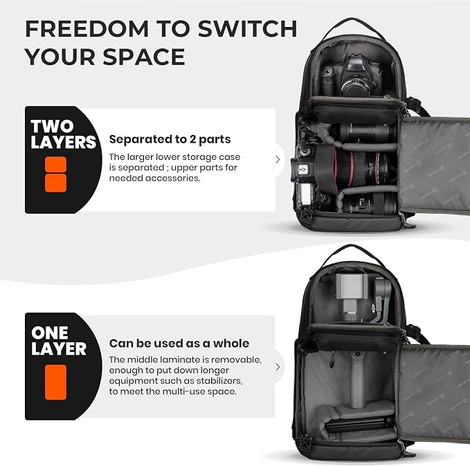 TARION Camera Sling Bag Compact Photography Shoulder Bag, Black TR-S | Hardshell, Side Access, Raincover, Tripod Holder, for Drone DSLR Mirrorless Cameras, for Travel Outdoor Videography - Image 6