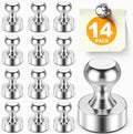 FINDMAG 14 Pack Silver Fridge Magnets, Whiteboard Magnets for Kitchen | Magnetic Push Pins for Photos and Pictures on Refrigerator, Classroom, Locker, Accessories Decorative, Reusable Design by FINDMAG