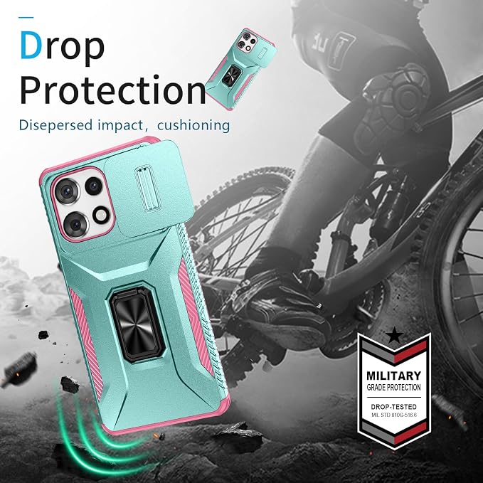 for Moto G Play 5G 2025 Case with Sliding Camera Lens Cover,HD Screen Protector,360° Rotating Ring Kickstand,AYMECL Military-Grade Shockproof Protective Cover for Motorola G Power 2025,Mint+Pink - Image 6