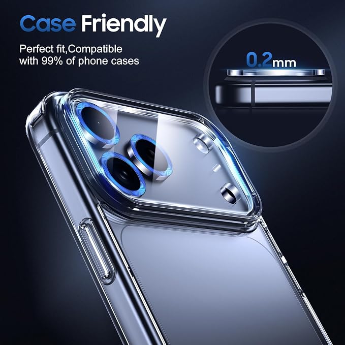 UniqueMe 3 Pack for iPhone 17 Pro Camera Lens Protector - Dark Blue | Drop Protection, Case Friendly, 9H Tempered Glass, Camera Cover Screen, Update New Version - Image 6