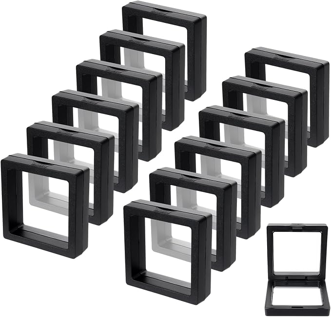 12 Pcs 3D Floating Frame Display Stand, Transparent Jewelry Gift Boxes | 2.75 x 2.75 x 0.8 Inch Small Jewelry Gift Boxes with PE Film, for Earrings Necklaces Rings Coins Specimens Crafts, Black by Unknown