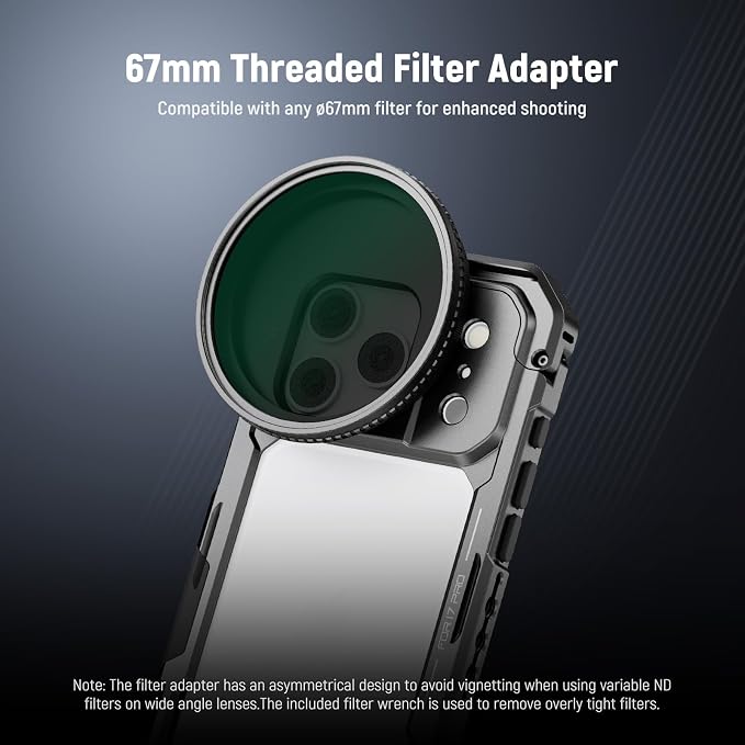 NEEWER Phone Cage Compatible with iPhone 17 Pro, Quick Release Video Rig Stabilizer Accessories with 67mm Filter Ring, 17mm Lens Backplate, T Mount Adapter, 4X Camera Control Cap, PA143 (Black) - Image 4