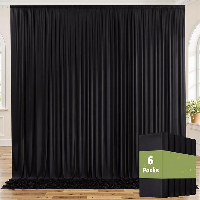 30ft x 8ft Wrinkle Free Black Backdrop Curtains for Parties, 6 Panels Thick Polyester Photo Backdrop Drapes for Weddings Birthday Photography Background Curtains by ENJOYYOURPARTY