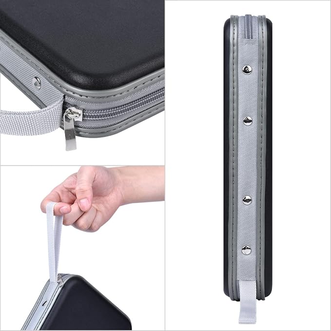 alavisxf xx CD Holder, 72 Capacity Hard Plastic Storage Case for Car | CD DVD Case, Portable Hand Strap, Zipper Closure, Anti-Slip Sleeves, Disc Storage Organizer, for Home Office Travel - Image 2