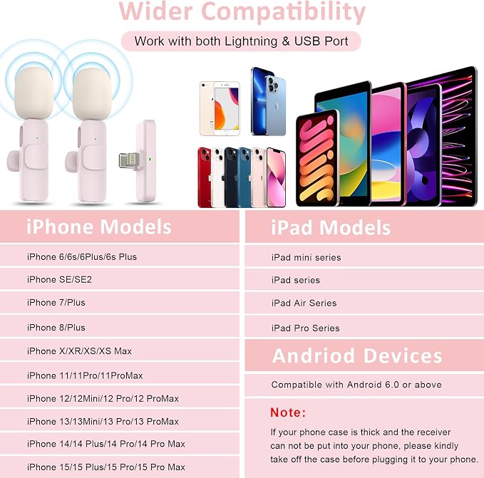 MAYBESTA Mini Wireless Lavalier Microphone for iPhone, iPad, Android - Bluetooth Lapel Phone Microphones for YouTube Video Recording - Clip on Lav Mic for Interview Podcast Vlog(Pink) - Image 5