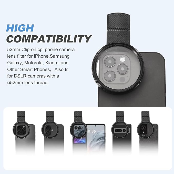 PATIKIL 52mm Phone Camera Lens, Clip-On 8 Point Star Filter Circular Polarizing Lens for Most Smart Phones and DSLR Cameras, Black - Image 4