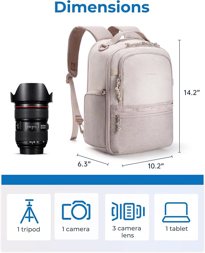 BAGSMART 2 in 1 Small Camera Backpack for DSLR, Fits 12.9" iPad, Beige | Small SLR Camera Bags for Photographers with Shoulder Strap, Compatible for Sony Canon Nikon, Travel Backpack for Men Women - Image 6