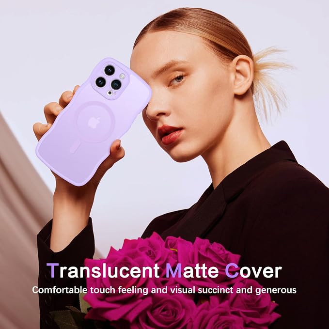 BENTOBEN Magnetic for iPhone 15 Pro Max Case, Cute Wavy [Full Camera Protection][Compatible with MagSafe] Matte Anti-Slip Bumper Women Men Boys Protective Cover for 15 ProMax 6.7", Lavender Purple - Image 7