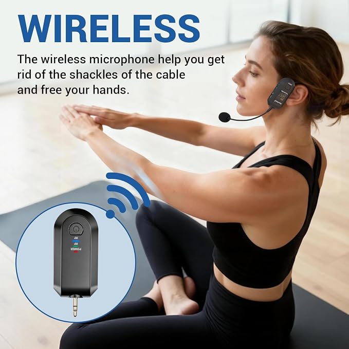 Depusheng 2.4G Wireless Microphone Headset,Lavalier and Handheld Mic 160ft Range,with 1/8''&1/4'' Plug for PA System,Voice Amplifier (Two Headset Microphone) - Image 2