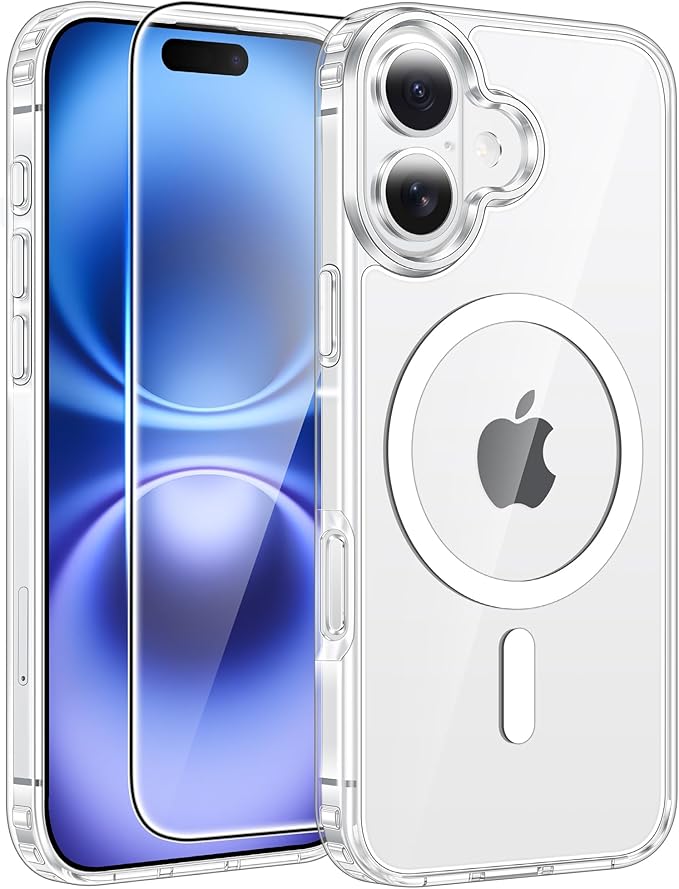 FNTCASE for iPhone 16 Plus Case Clear, Fit for Magsafe, Screen Protector | Anti Yellowing Magnetic Back, 14FT Military Grade Drop Protection, Shockproof Protective Phone Cover, Transparent by FNTCASE