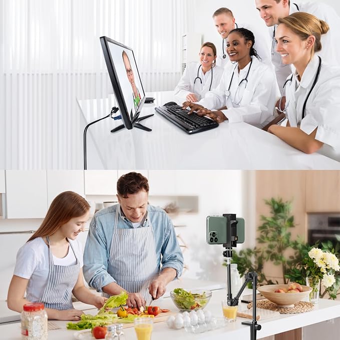 Webcam Stand Camera Desk Mount with Phone Holder & 5/8" Screw - 22" Flexible Projector Stand Gooseneck Desk Mic Stand for Logitech C922 C930e C920 C615 C960 Brio 4K, GoPro, Blue Yeti Snowball Ice - Image 7