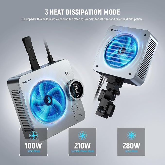 NEEWER HS200B Portable LED Video Light APP/2.4G/DMX Control, 280W 84400lx/1m Bi Color 2700-6500K CRI95+ COB Continuous Output Key Lighting Bowens Spotlight for Recording Streaming Studio Photography - Image 5