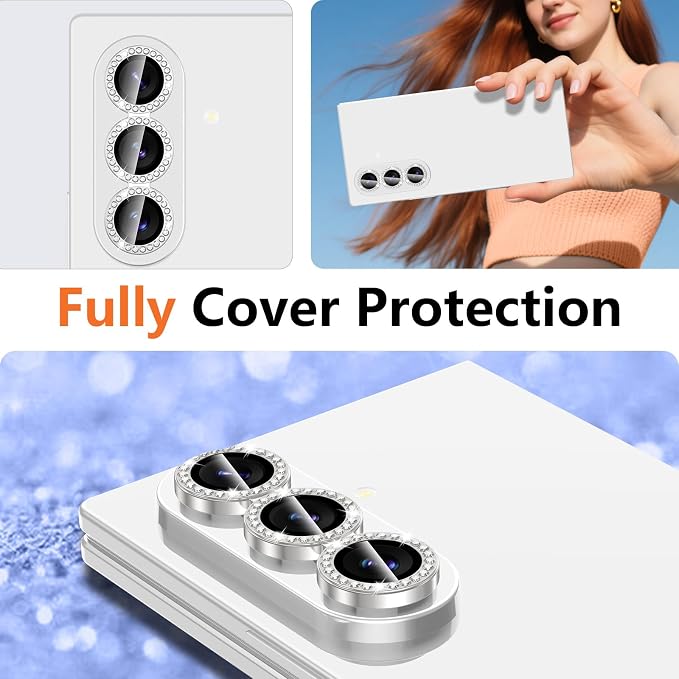 for Samsung Galaxy Z Fold 8 Ultra Camera Lens Protector, Individual Metal Ring Tempered Glass Lens Cover, [Strong Adsorption] Scratch Resistant Ultra-Thin HD Clear Lens Cover, 1 Set-Slivery Diamond - Image 8