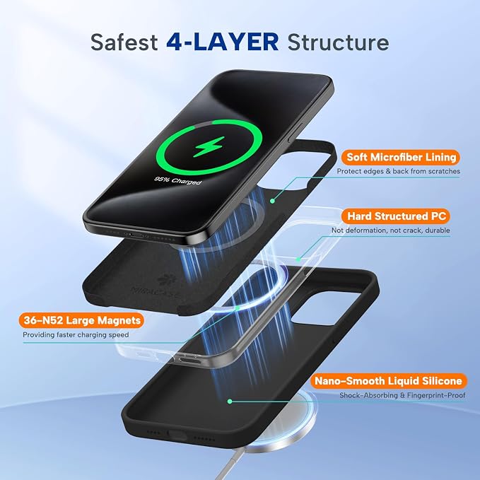 miracase Magnetic for iPhone 15 Pro Max Case, [Soft Anti-Scratch Microfiber Lining], Compatible with MagSafe, Liquid Silicone Case Shockproof Drop Protection Phone Case for 15 ProMax, Black - Image 3