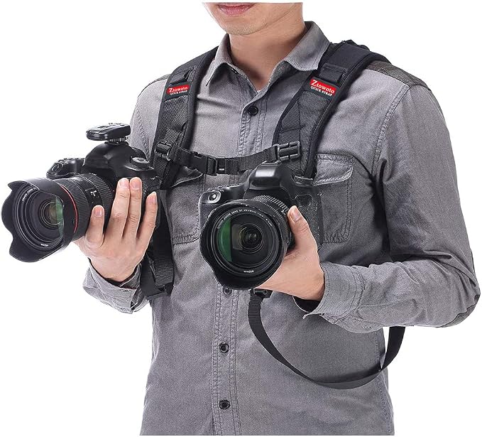 Double Shoulder Camera Strap Harness Quick Release Adjustable Dual Camera Tether Strap for DSLR SLR Camera (focus) - Image 2