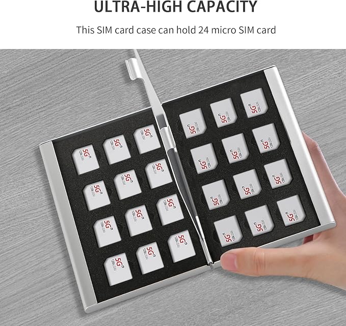 Aluminum SIM Card Case, 24Slots Ultrathin SIM Card Holder, Fit for 24 Micro sim Card, Silver - Image 2