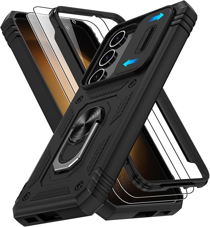 Fit for Samsung Galaxy S23+ Plus Case with Screen Protector*2, Build in 360° Rotating Ring Kickstand, Military Grade Protective Case for Samsung S23 Plus Phone, Black by Gritup