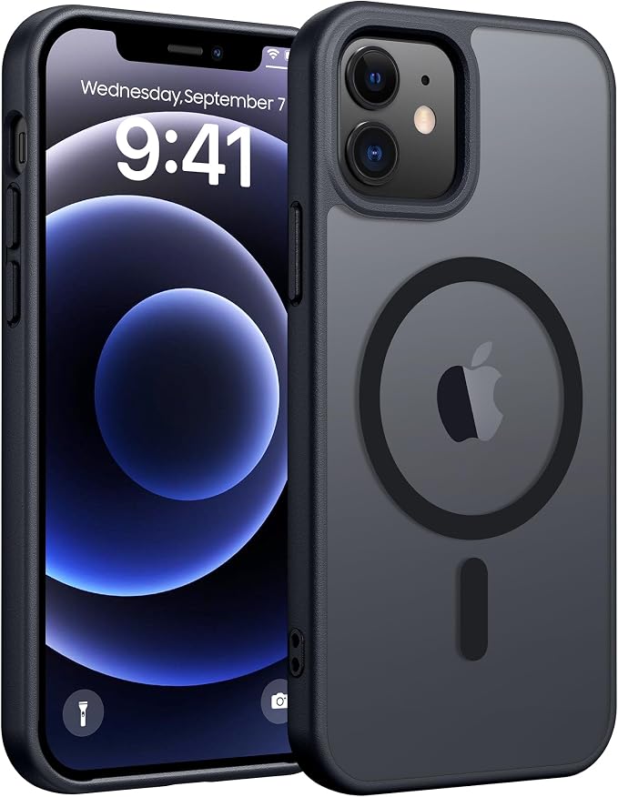 FNTCASE for iPhone 13/12 Mini Case, Fit for Magsafe, Translucent Matte Back | Magnetic Phone Cases, 14FT Military Grade Drop Protection, Slim Shockproof Protective Cover, Black by FNTCASE