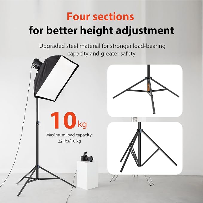 10ft/118 Heavy Duty Photography Light Stand, Tripod with 1/4" Screw | 10ft heavy-duty photography light stand with 1/4" screw, height adjustable stable support for ringlight studio Reflectors - Image 6