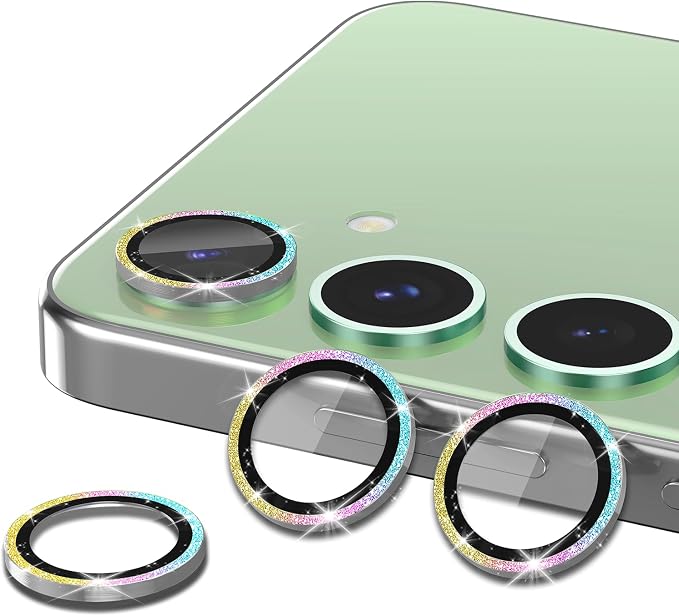 for Samsung Galaxy S24 FE Camera Lens Protector, Individual Metal Ring Tempered Glass Lens Cover, [Strong Adsorption] Scratch Resistant Ultra-Thin HD Clear Lens Cover, 1 Set-Colorful Sparkly - Image 2