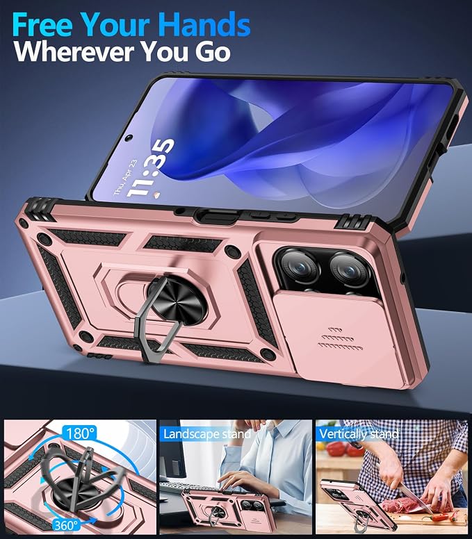 Taisairu for Motorola Moto G Power 2026/G Power 2025 Case with Screen Protector & Slide Camera Lens Cover, Built-in Ring Stand Cover for Moto G Power 2025/Moto G Power 2026 Case (Rose Gold) - Image 3